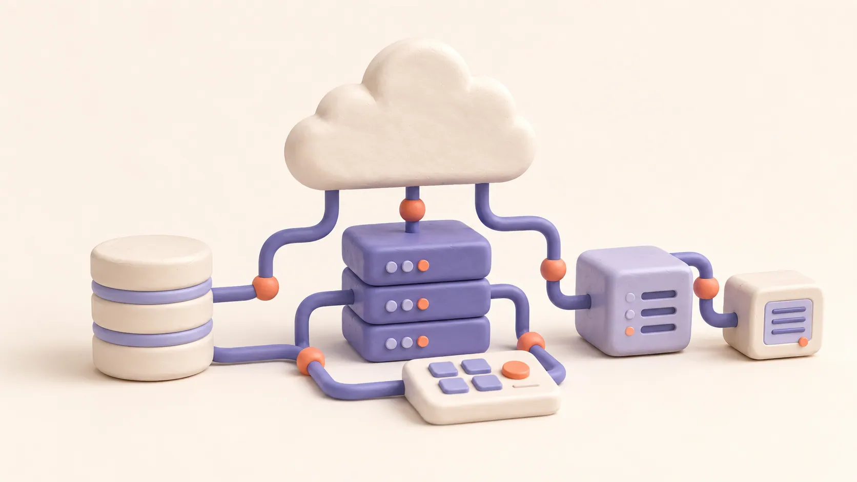 Illustration of servers and devices linked to a cloud