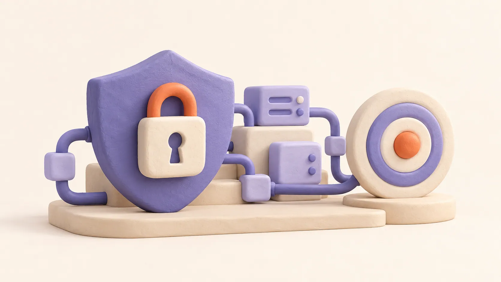 Illustration of a padlock shield guarding servers and a target
