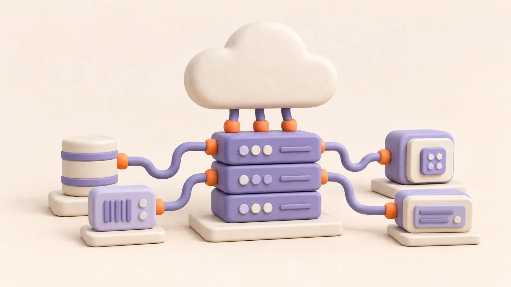 Illustration of a cloud connected to server racks and storage units