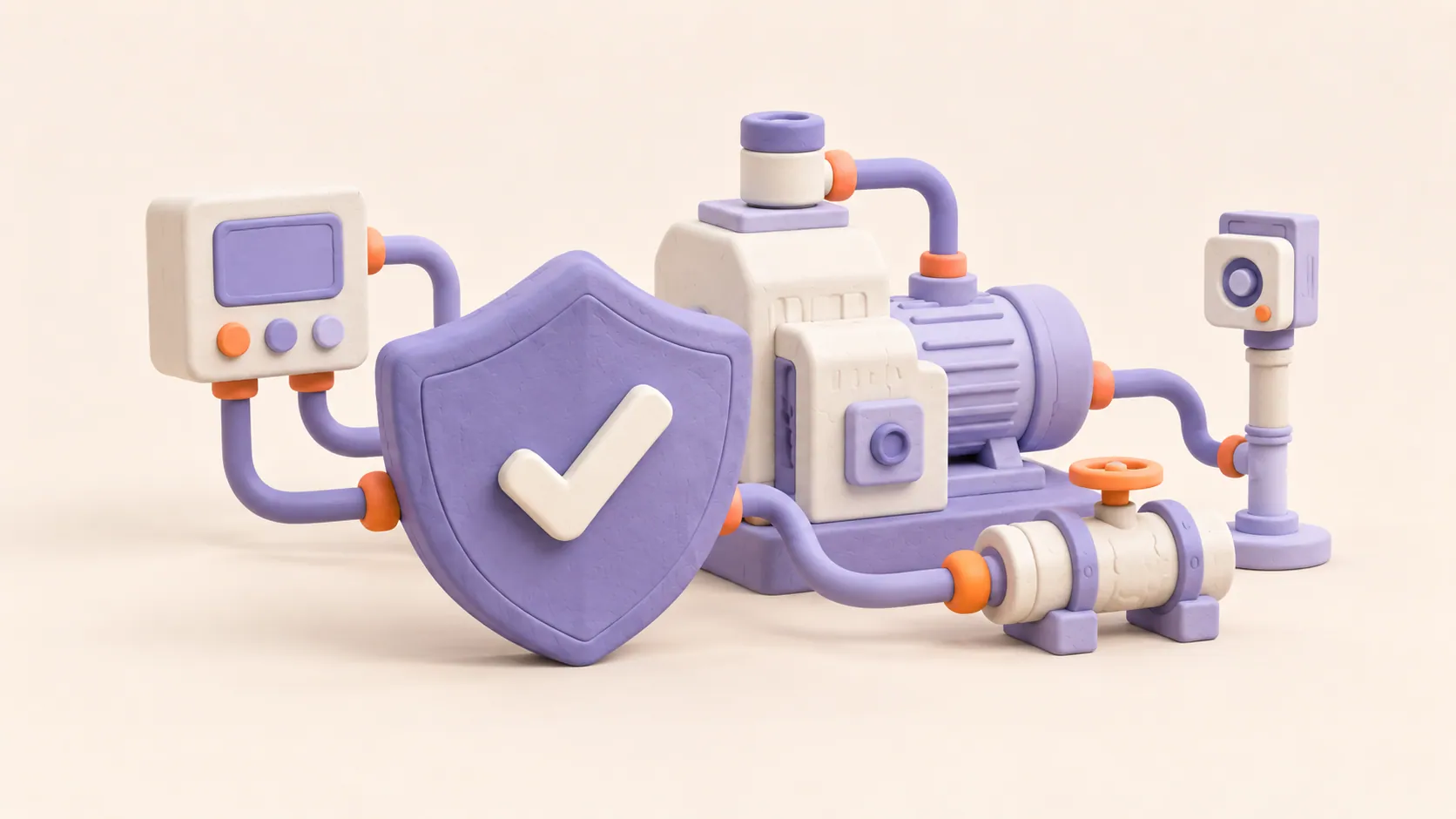 Illustration of industrial machinery connected to a security shield